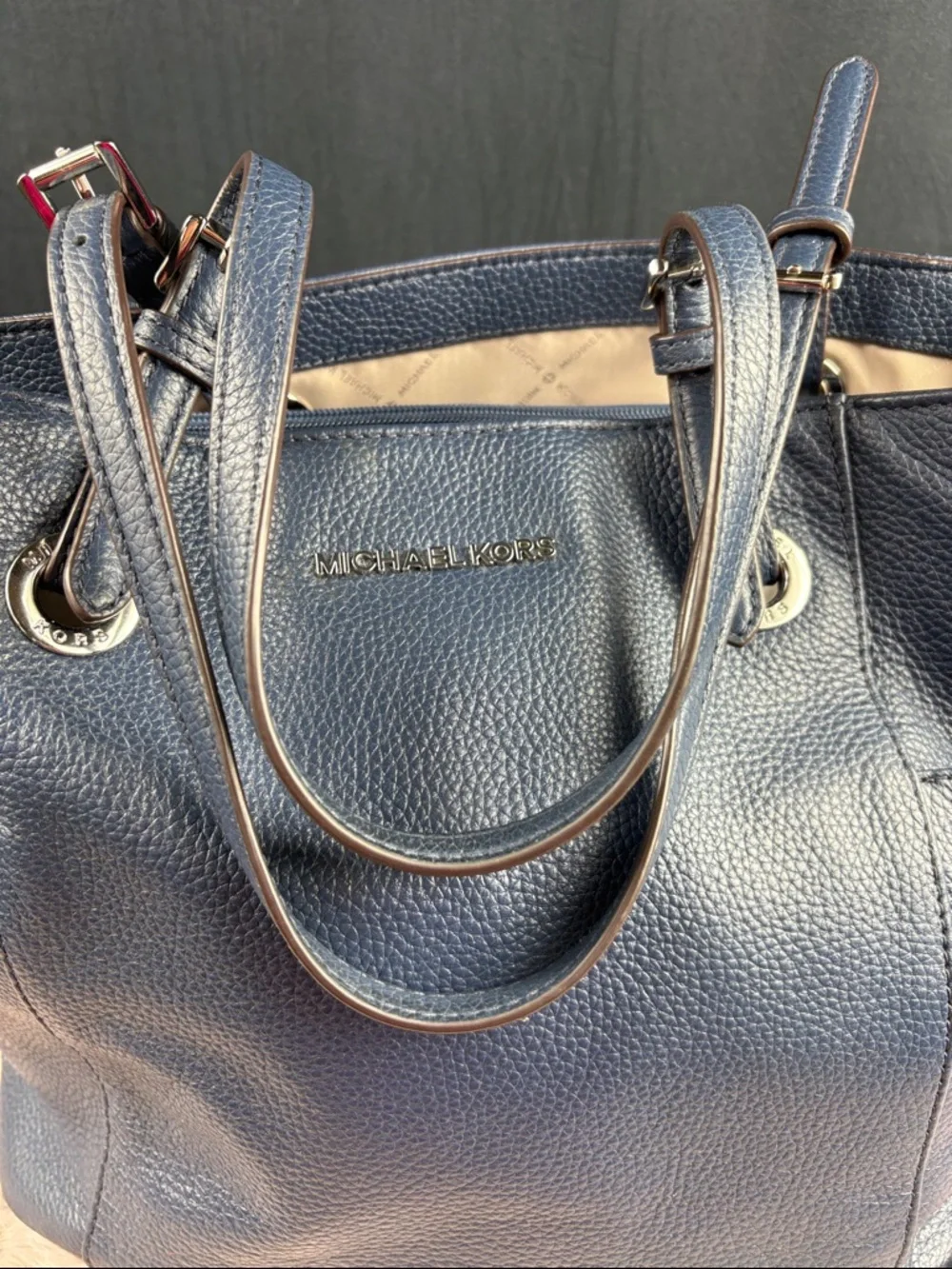 Michael Kors Bedford Large N/S Tote - Navy Pebbled Leather Shoulder Bag
